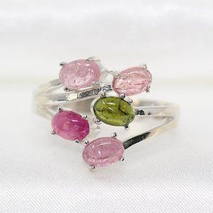 Sterling Silver 5-Stone Watermelon Tourmaline Ring - size 8.75